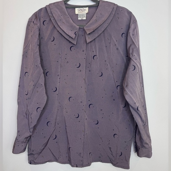 Vintage Tops - Vintage Dalia Clodine Collar Moon Star Print Blouse in Coquette Purple